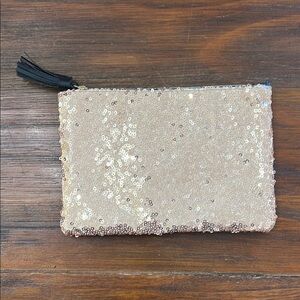 Ipsy Gold and Black Sequin Clutch with Tassel